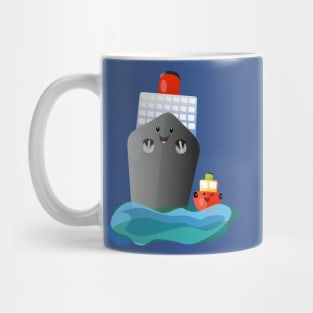 Cute ocean liner ship tug cartoon illustration Mug